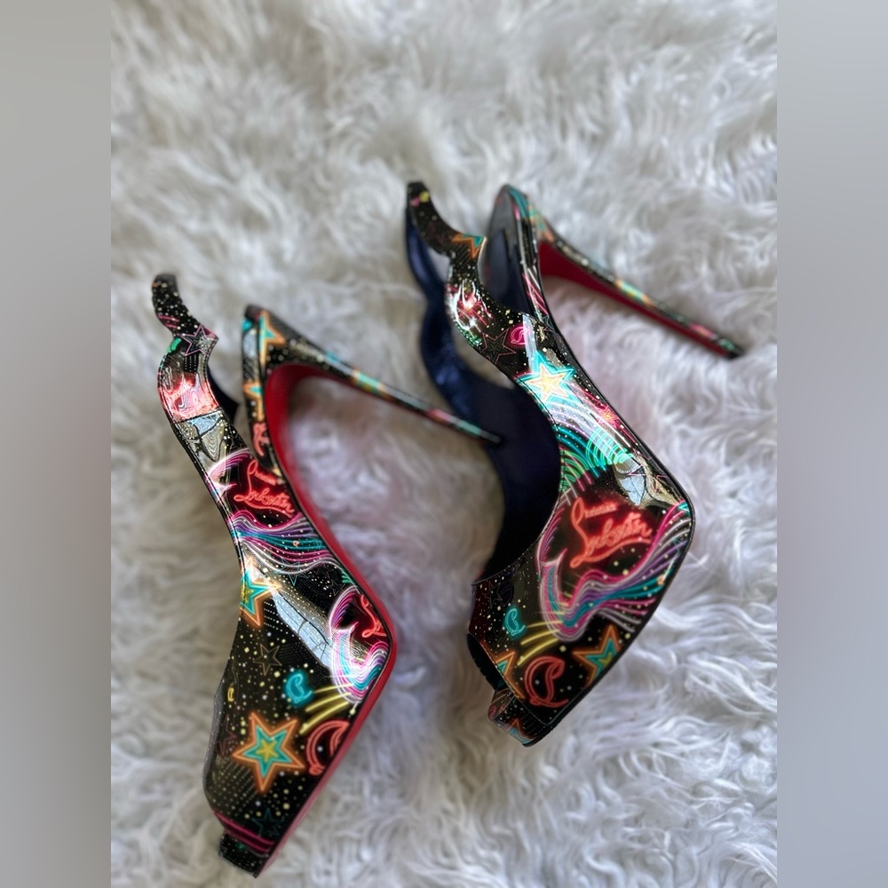Christian Louboutin Multicolor Patent Leather Star Slingback Heels 38 - Picture 13 of 17
